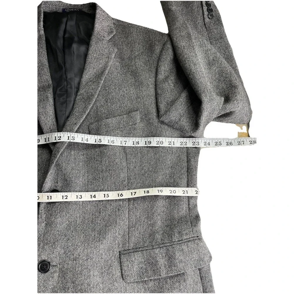 Adolfo Mens 44R Tweed Gray Wool Blazer Jacket Sport Coat Herringbone Lambswool